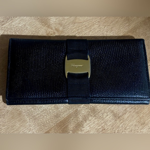 Salvatore Ferragamo Handbags - Salvatore Ferragamo Black Lizard-Embossed Leather Wallet, EUC